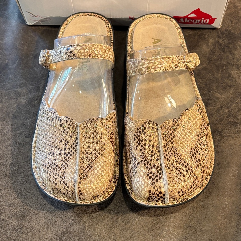 Alegria Gold Snake Skin Mary Jane Tuscany Textured Clogs NWB $109 retail